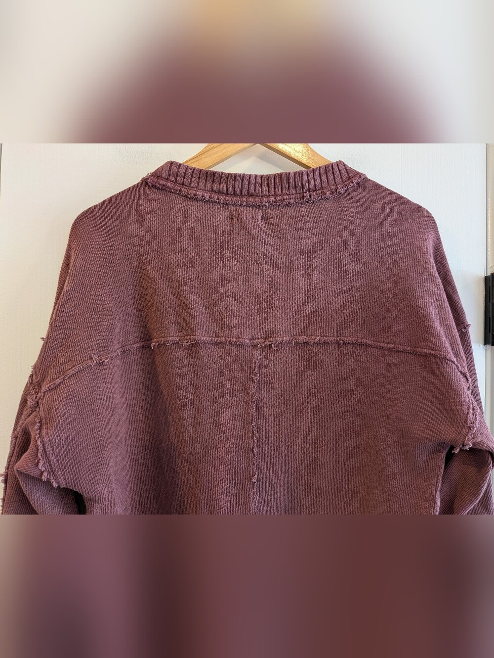 Anthropologie Pilcro Oversized Sweatshirt Red Burgundy Bohemian Distressed Sz S - Picture 12 of 16